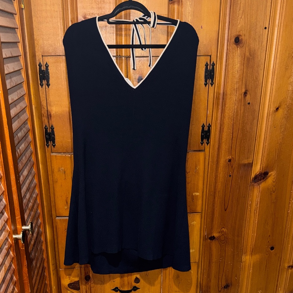 Navy Blue V-Neck Swing Wild Fable Dress with White Trim